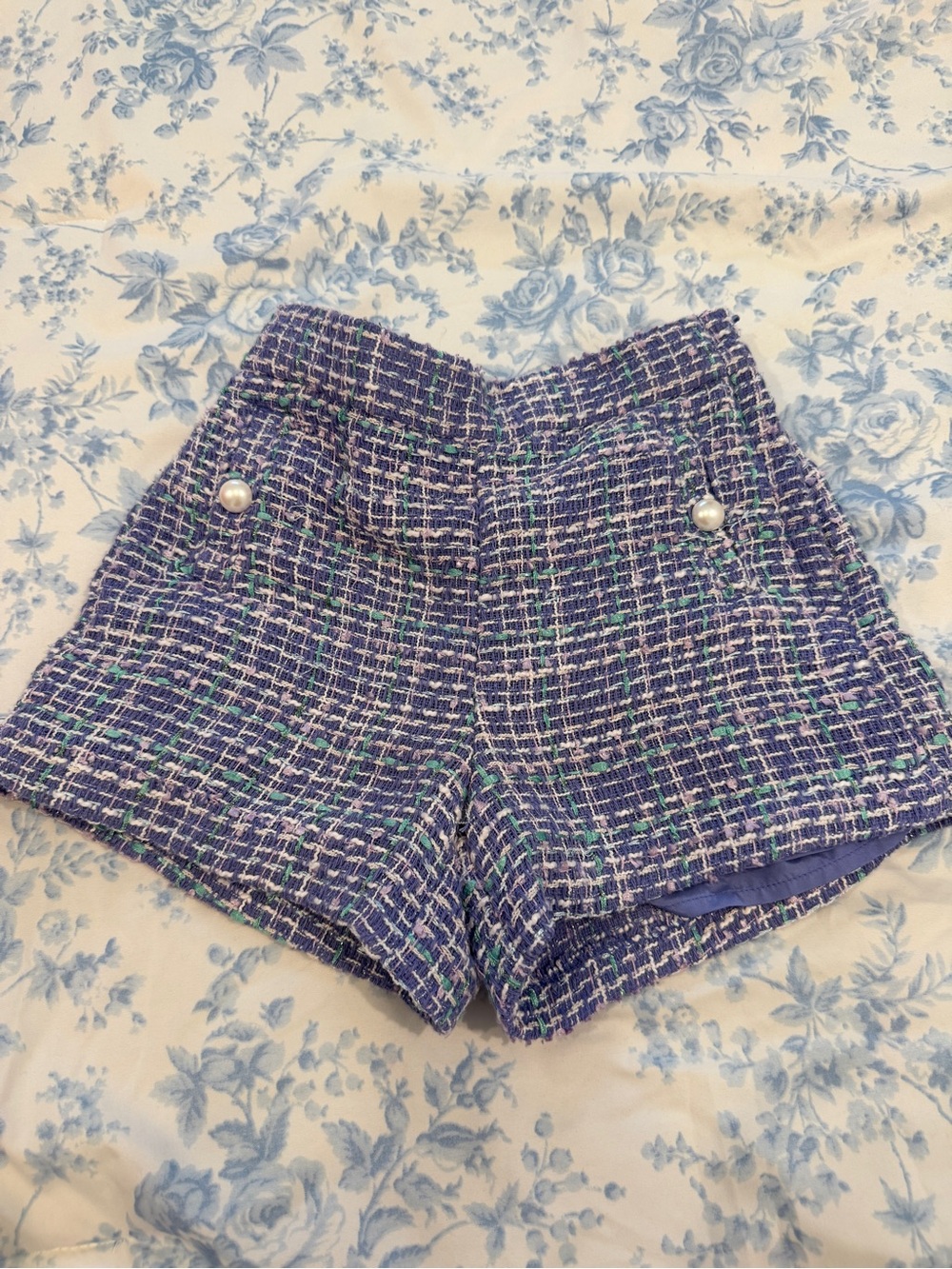 Janie and Jack Purple Tweed High-Waist Shorts with Pearl Buttons